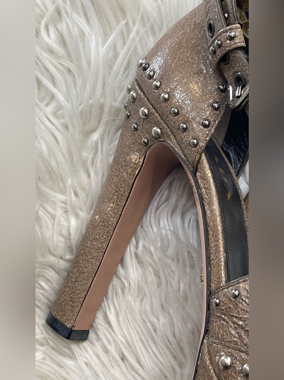 Prada  Studded Platform Peep-Toe Heels - Picture 8 of 15